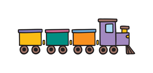 Naklejka premium kids toy train icon doodle hand drawn. colorful cartoon line drawing clipart symbol