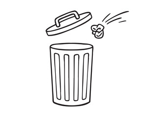 trash can icon doodle hand drawn. Outline line drawing clipart symbol