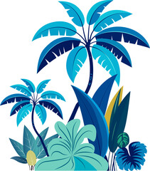 Toile tropical vintage botanical palm trees, banana tree, plants seamless border white background. Blue jungle mural © Cartoon Maker 2