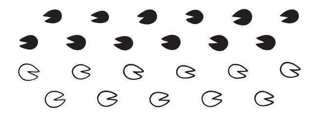 hoofprints leg touch stamp line set. flat dark black ink hand drawn footprint hooves retro art etch contour comic style. 