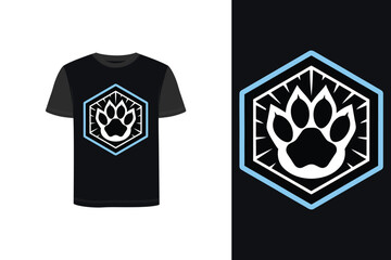 Tshirt mockup t shirt with tiger paw hexagonal badge logo animal claw