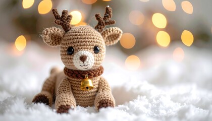Adorable crocheted reindeer with a bell, perfect for cozy winter and holiday projects that bring warmth and cheer to your seasonal campaigns