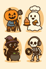 Halloween mini badge set pumpkin artist chef ghost witch cat and skeleton dj icons