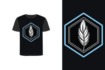 Tshirt mockup t-shirt with feather hexagon logo dark vector