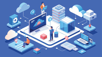 Obraz premium Vector art of cloud computing technology and data storage service