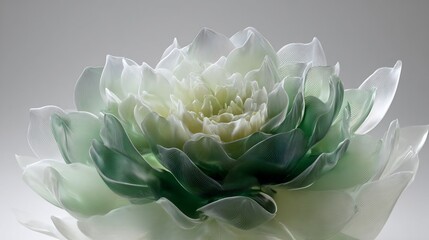 Translucent flower sculpture, shades of white and green