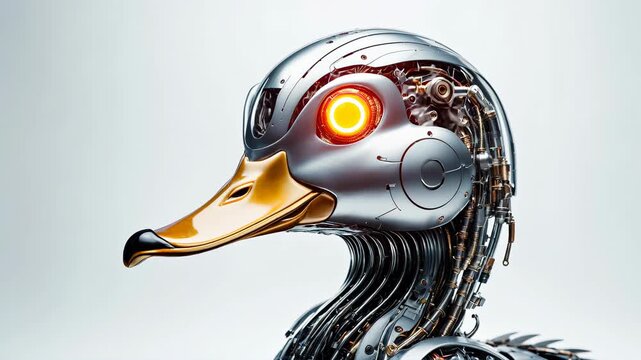 Robot duck showcasing advanced technology and futuristic design with intricate mechanical details