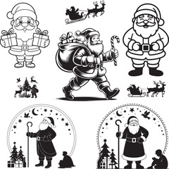 A funny cartoon vector illustration set of Santa Claus characters for Christmas