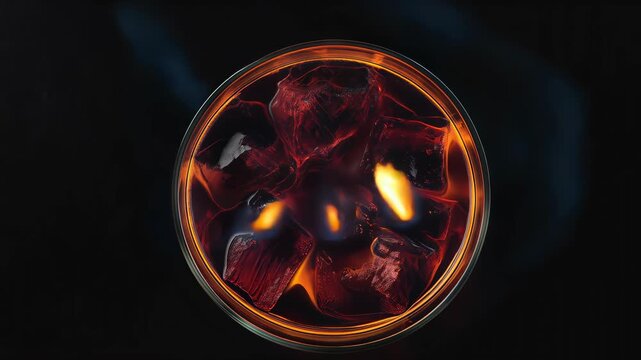 Flames dance within a glass bowl showcasing a vibrant fire display with dark background