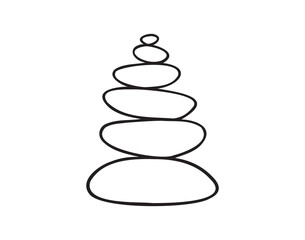  Yoga stones stack doodle hand drawn icon. Outline drawing balanced zen stone line clipart symbol. Spa pebbles black and white graphic line illustration.