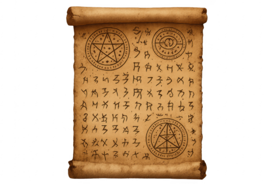 Ancient magic scroll creating occult fantasy spell symbols - Powered by Adobe