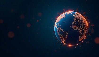 Fototapeta premium Futuristic Digital Globe with Global Network Connections, Digital Earth with Glowing World Map, Technology Background, and Blue Plexus Lines