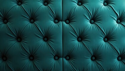 Obraz premium Deep teal tufted velvet texture background. Diamond pattern with buttons. Upholstery design imitates leather. Surface looks quilted. Background suits interior design projects. Used in web design