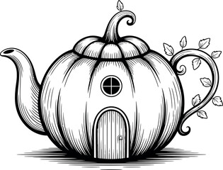 Pumpkin teapot house isolated on white.
