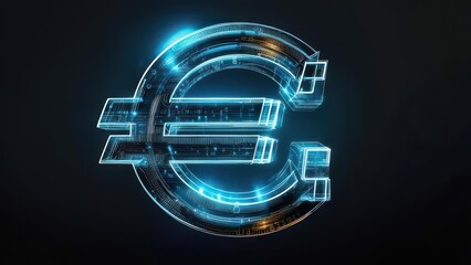 A stylized, glowing euro symbol with a futuristic, digital design