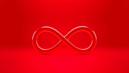 Red Infinity Symbol on Bold Red Background, Endless Concept and Minimal Design. Generative AI
