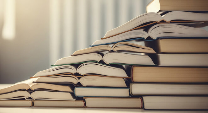 Explore the World of Knowledge with Stacked Books, Ideal for Education Concepts, Research, and Academic Pursuits, Inspiring Learning and Growth