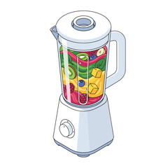 Blender with mixed fruits and vegetables ready for smoothie preparation  