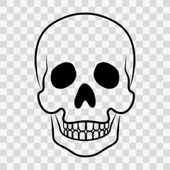Skull Icon. Human skull line silhouette, isolated on white background. Vector illustration, traditional Halloween decorative element. Halloween black skull logo for scary design or decor.