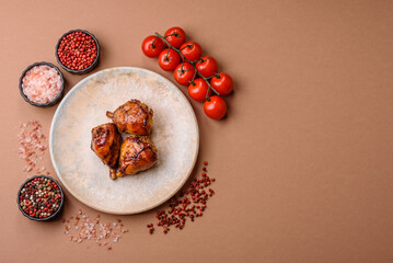 Fried chicken legs with teriyaki sauce, oven baked meat. Chicken legs