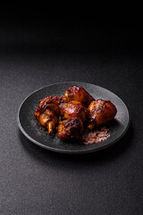 Fried chicken legs with teriyaki sauce, oven baked meat. Chicken legs