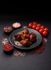 Fried chicken legs with teriyaki sauce, oven baked meat. Chicken legs