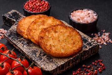 Potato hash browns, a cooked vegetable breakfast food. Potato hash brown