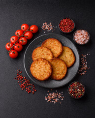 Potato hash browns, a cooked vegetable breakfast food. Potato hash brown