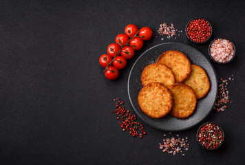 Potato hash browns, a cooked vegetable breakfast food. Potato hash brown