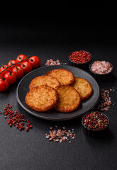 Potato hash browns, a cooked vegetable breakfast food. Potato hash brown
