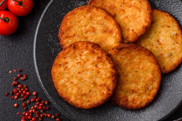 Potato hash browns, a cooked vegetable breakfast food. Potato hash brown