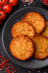 Potato hash browns, a cooked vegetable breakfast food. Potato hash brown