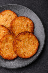 Potato hash browns, a cooked vegetable breakfast food. Potato hash brown