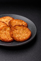 Potato hash browns, a cooked vegetable breakfast food. Potato hash brown