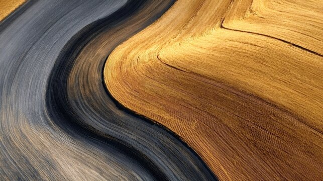 Abstract gold and grey wavy lines form a smooth, elegant textured flow with metallic shimmer and subtle gradients, modern luxury background for design and digital art