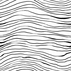 Hand drawn seamless black and white pattern with abstract wavy lines like a child's drawing, waves textile texture and tile motif, mixed media design for fabric, wallpaper, wrapping paper, fashion
