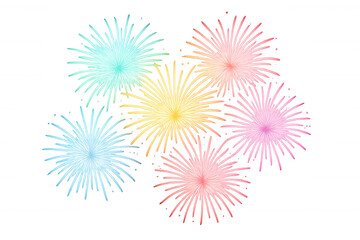 Colorful festival fireworks vector illustration exploding in light, celebrating holidays and events, transparent background