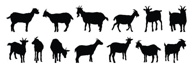 goat and goat kid silhouette set. goat and goat kid isolated farm animal silhouette icon vector collection