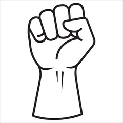 Black and white outline of a raised fist symbol of power and solidarity

