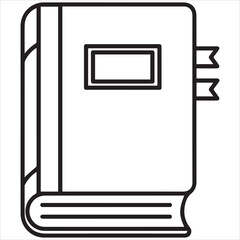 Simple outline drawing of a closed book with ribbons

