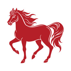 Majestic red horse silhouette in dynamic pose. Horse abstract icon logo. Illustration.