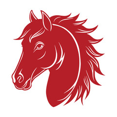 Stylized red horse head silhouette. Horse abstract icon logo. Illustration.