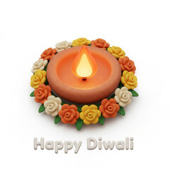 3D Cartoon Style Diya and Lantern for Happy Diwali