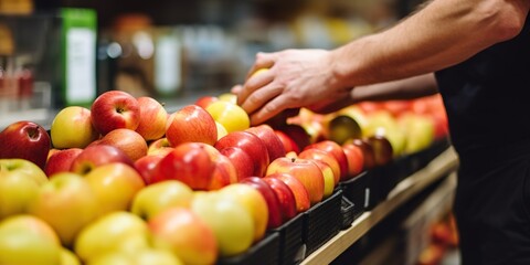A Stunning Fresh Variety of Apples Artfully Arranged in the Grocery Store Display Area