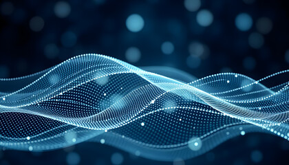 Wave of dots and weave lines. Abstract background. Network connection structure. Generative AI