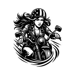 Naklejka premium Female Biker SVG Riding Motorcycle | Lady Motorbike Rider Silhouette Vector Illustration