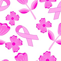 Obraz premium Breast cancer month seamless pink ribbon day mammogram pattern for medical accessories and medicine textiles