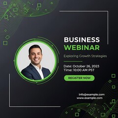 Informative Business Webinar Advertisement for Growth Strategies in October 2023.