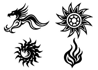 Bundle of 4 scalable vector tribal tattoo designs for your next creative project silhouette White background