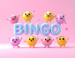 Obraz premium Adorable 3D Cartoon BINGO Text with Cute Ball Characters